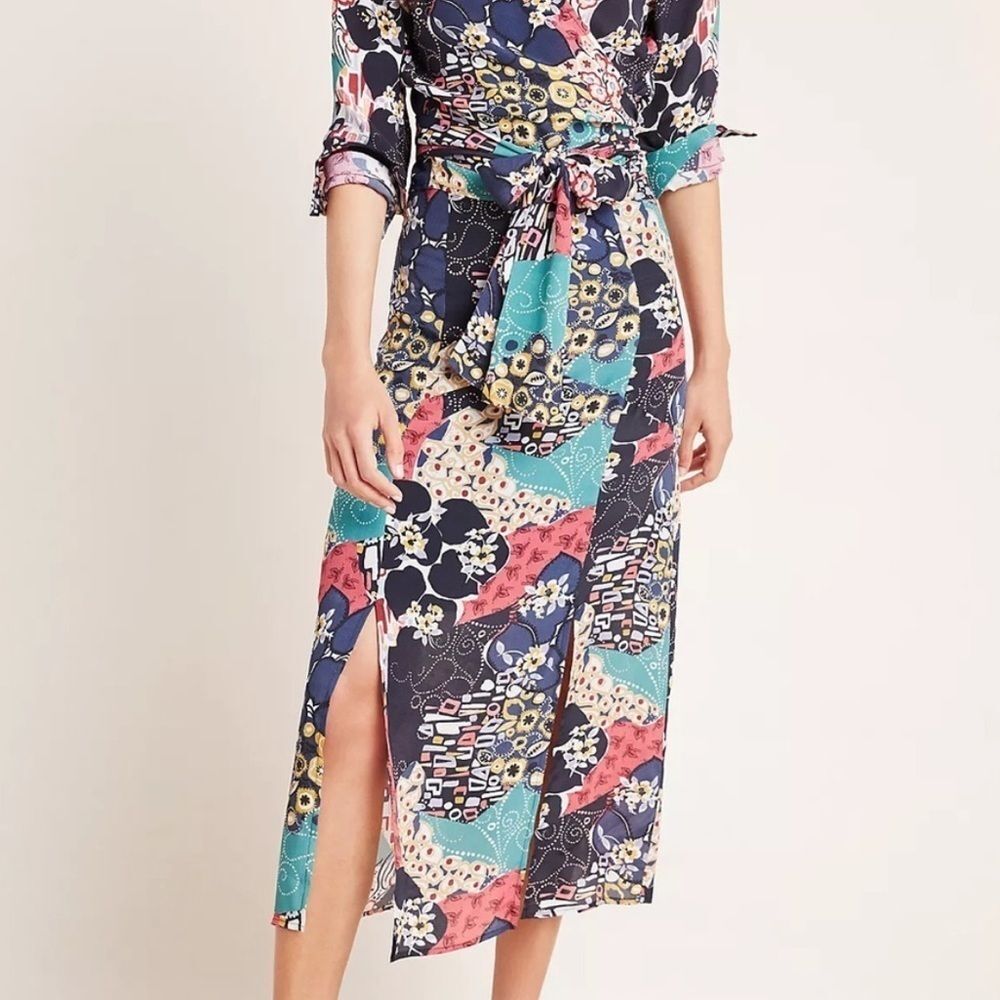 Anthropologie X Kachel Hallie Abstract Floral Midi Skirt Size 4